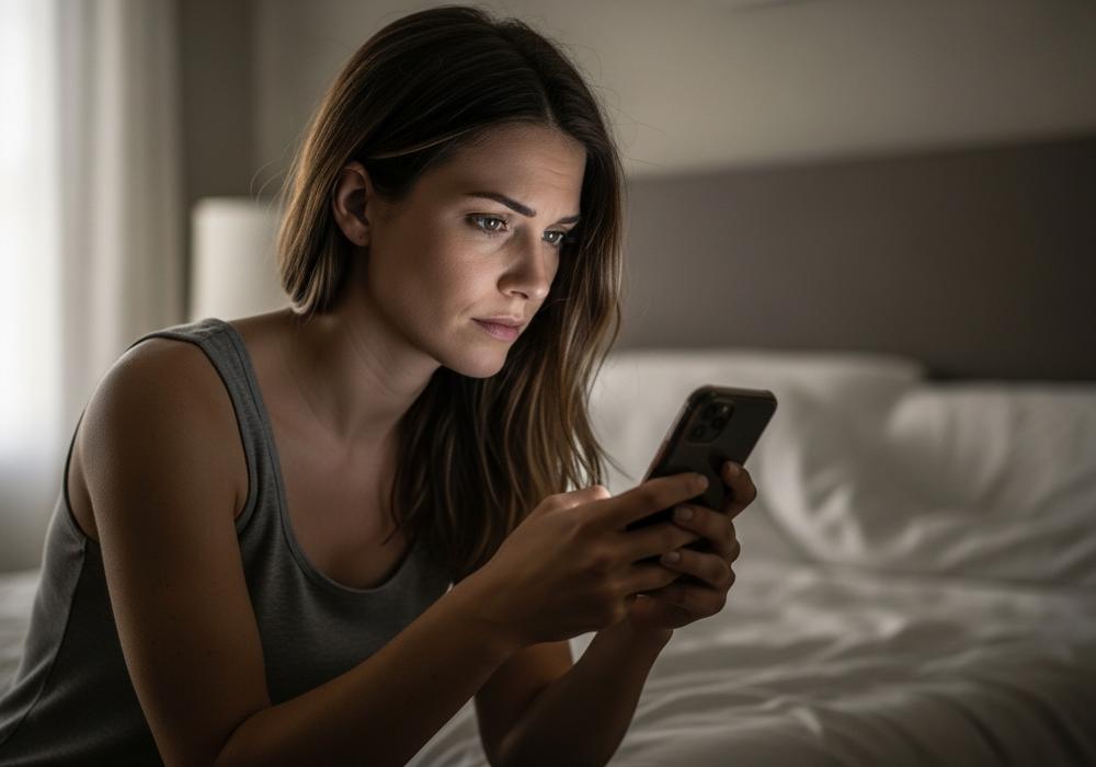 Woman awake at night searching for answers about her IBS symptoms